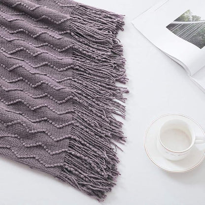 BOURINA Dark Lavender Throw Blanket 60 x80 Inches Throw Textured Solid Soft Sofa Throw Couch Knitted Decorative Blanket