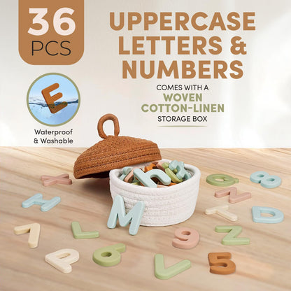 JoyCat Silicone Magnetic Letters and Numbers, 26 Uppercase Alphabet with 0-9, Fridge Magnets for Toddlers & Kids, Preschool Learning Refrigerator Toy Set, Birthday Gifts for Boys Girls (Muted Color)