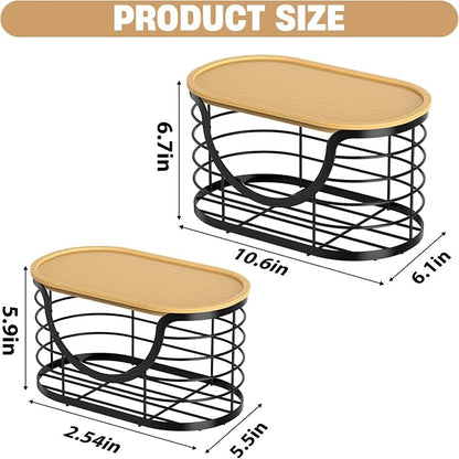 Haotao 2 Pack Trash Bag Holder，Stackable Trashbag Dispenser With Bamboo Lid，Wall Mount Garbage Bag Dispenser Organizer for Kitchen Laundry Room Under Sink