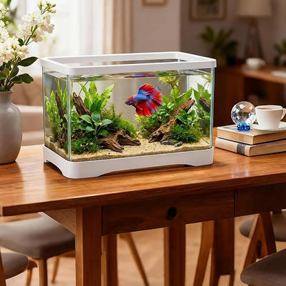 Geelin 2 Gallon Plastic Rectangular Fish Tank, Aquarium for Betta Fish Reptiles Succulents Flower Centerpiece, Shatterproof with Clear Clarity for Home Office Desktop Decors (White)