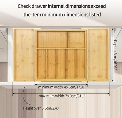 Utoplike Extra Large Kitchen Drawer Organizer, Expandable Solid Bamboo Drawer Holder for Utensils, Silverware, Flatware, 7-9 Slots Cutlery Tray
