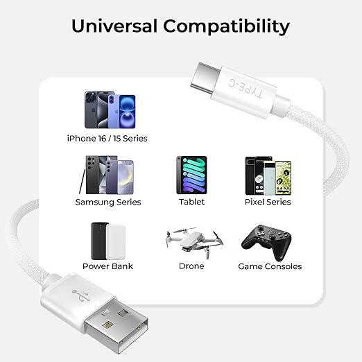 Basesailor USB Type C Charger Cable 1FT 2 Pack,Car Charging Cord for New iPhone 17 16 15 Pro Max Plus 2023,Samsung Galaxy S10 S10E 10E S20 FE S23 S22 Plus Ultra,A51 A52 A53,Google Pixel 9 pro 8 7 XL