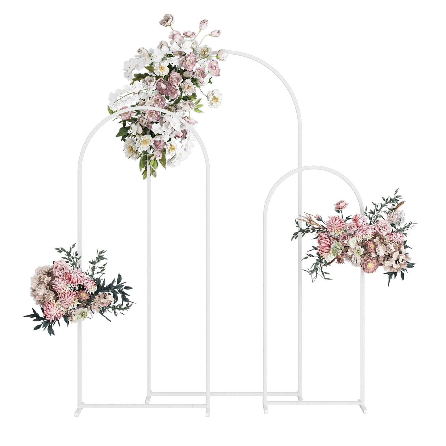 AEPOALUA Wedding Arch, Metal Arch Backdrop Stand, Balloon Arch Stand Wedding Frame for Ceremony Decoration (White, 6FT, 5FT, 4FT Arch Backdrop)