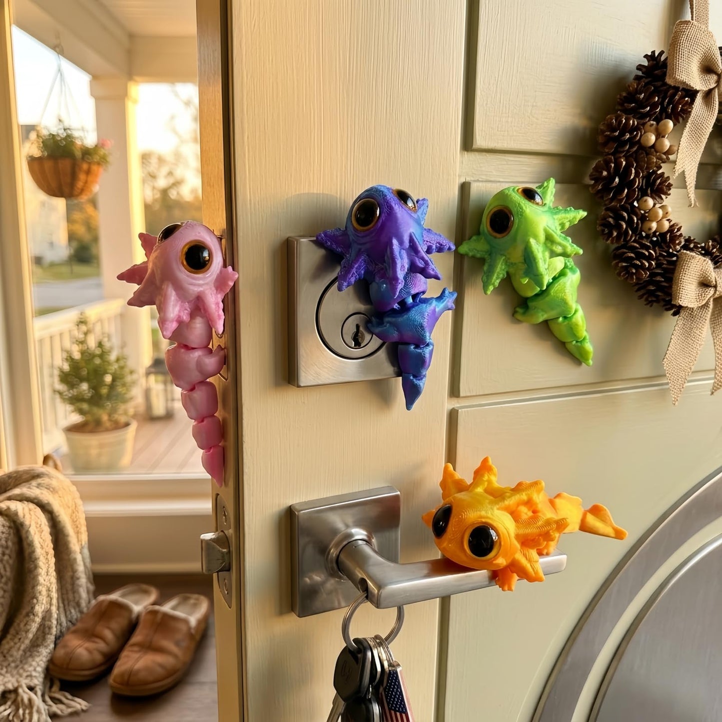 3D Printed Magnetic Axolotl Animals - 4PCS Articulated Salamander Toys for Adults, Decorative for Home, Office, Kitchen，Refrigerator, Metal Surfaces, Stocking Stuffers Bulk, Birthday Party Halloween