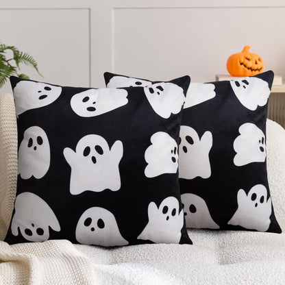 JASEN Halloween Ghost Pillow Covers 18x18 Inch Soft Faux Fur Decorative Pillowcases for Sofa Couch Bed Living Room Home Decor Set of 2