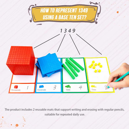 JIOEWVELL Base Ten Blocks for Math, 135 Pieces Place Value Blocks, Math Manipulatives for Kids, Plastic Math Cubes, Number Blocks, Counting Cubes for Kindergarten 1st-4th Grade