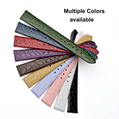 BISONSTRAP Watch Straps for Women, Crocodile Pattern Leather Thin Watch Replacement Bands,12mm, Black with Gold Buckle