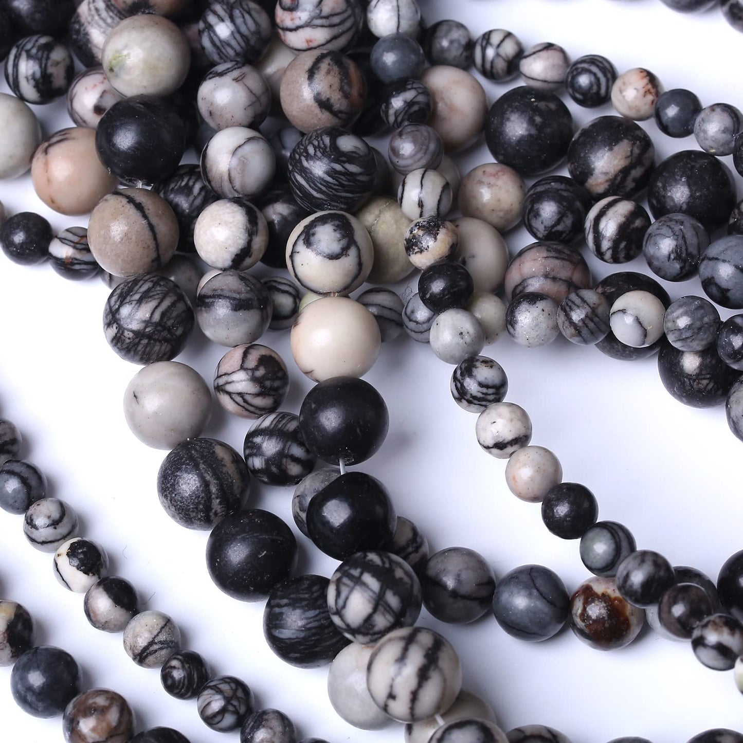 36PCS 10MM Natural Black net Work Beads Round Loose Stone Beads for Jewelry Making DIY Energy Stone Healing Power Bracelet 15"