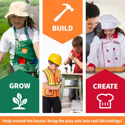 Born Toys 3-in-1 Toddler Dress Up Clothes for Boys & Girls Ages 3-7, Chef, Construction and Gardener Costumes for Kids with Working Pretend Play Toy Accessories, Career Outfit Set, Gift Ready