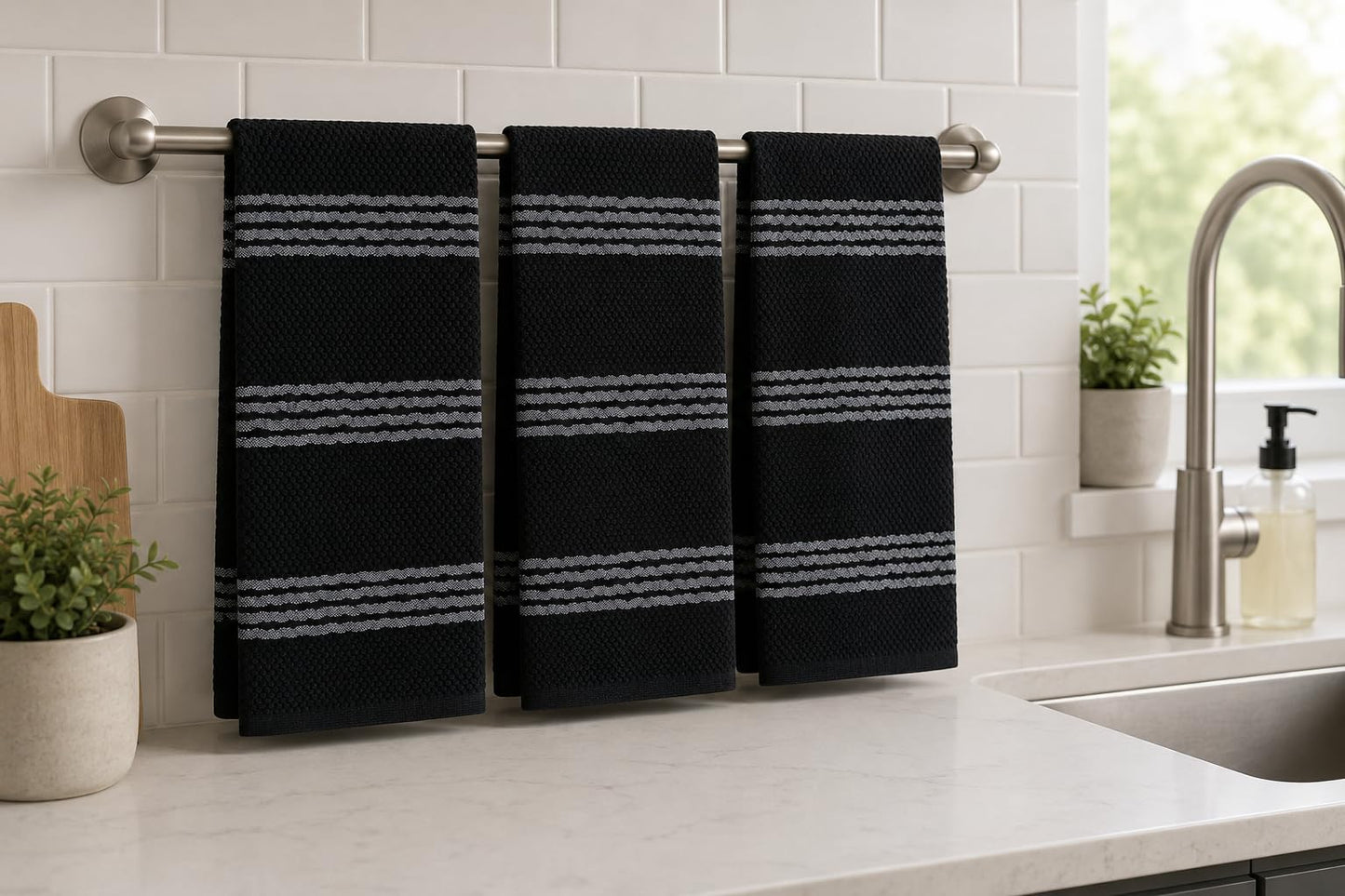 Serafina Home Black Kitchen Hand Dish Towels: Oversized 18" x 28",100% Cotton Soft Absorbent Dish Cloths for Cleaning Drying, Set of 3 Multipurpose for Everyday Use
