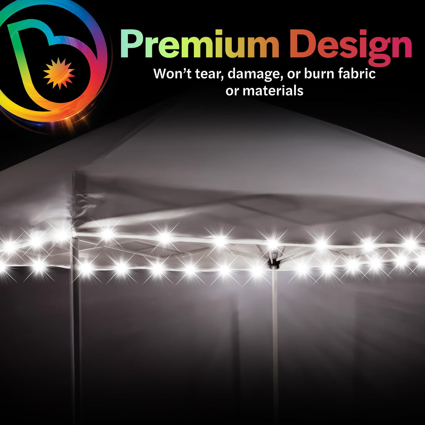 Brightz LED Canopy Lights, White - Outdoor Canopy Tent Lights for 10ft x 10ft Tents - Football Tailgate Essentials & Accessories - 40ft String Light