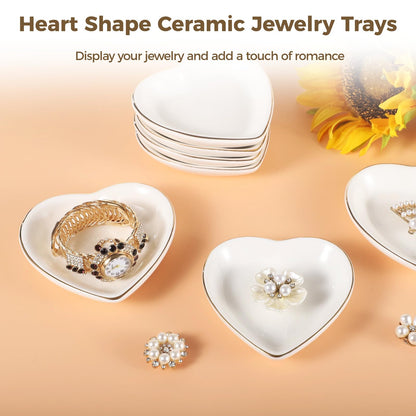 Toyosport 24 PCS Heart Shaped Trinket Dishes, Ceramic Jewelry Trays for Earrings, Necklaces, Bracelets, Engagement Wedding Ring Dish, Elegant Golden Edge