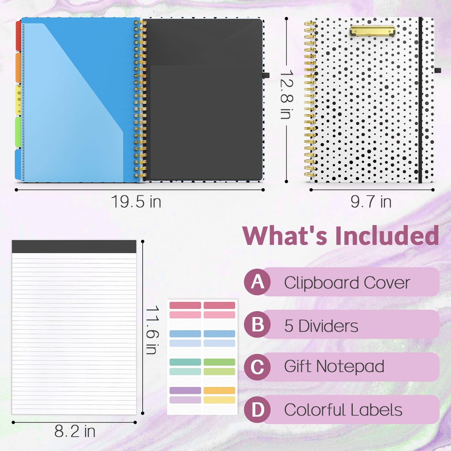 Sooez Clipboard with Refillable Notepad, Clipboard Folder with 10 Storage Pockets for Letter Size, Spiral Clipboard Notebook, Cute Portfolio for School Office Nursing