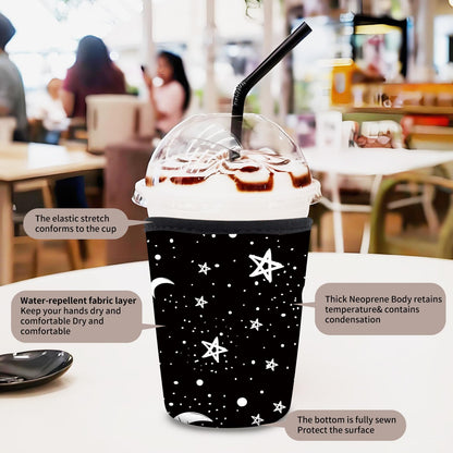 AUEKLLW 3 Pack Reusable Neoprene Insulator Sleeve for Iced Coffee Cups, Funny Coffee Cup Sleeves for 16-32oz Coffee cups, Cute Drink Sleeve for Cold Hot Beverages Cute Moon Star