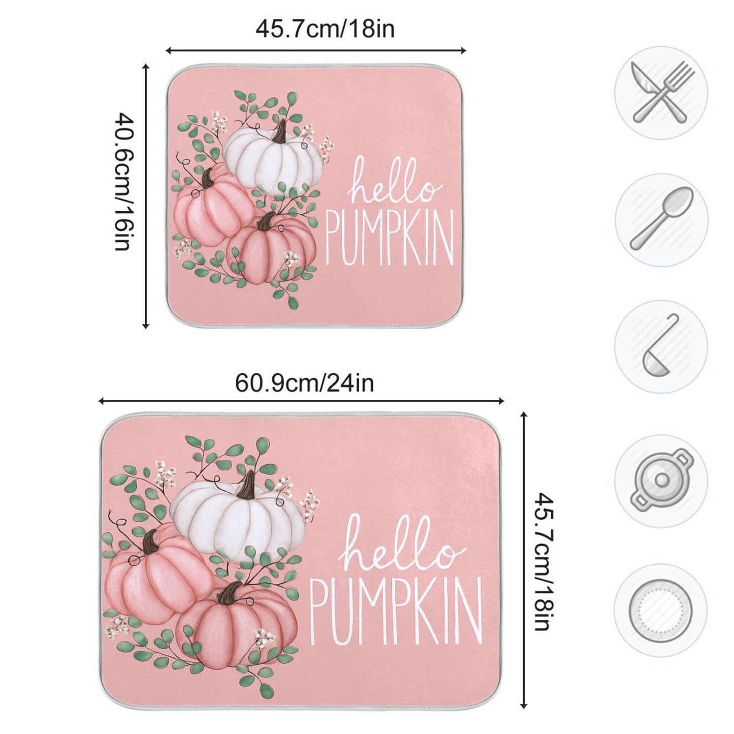 Hello Pumpkin Pink Dish Drying Mat for Kitchen Countertop 16x18 Fall Leaves Rectangle Small Drying Mat Reusable Quick Dry Dish Sink Absorbent Mats Dishwasher Easy Clean Decorative Home Essentials