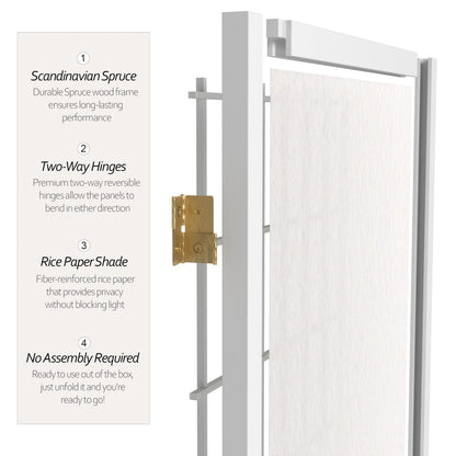 Red Lantern 5 ft. Tall Window Pane Shoji Screen - White - 3 Panels