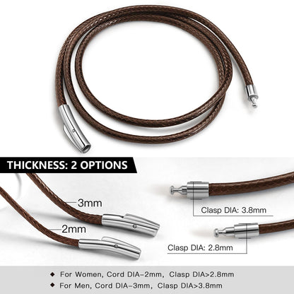 Oaldilee Mens Brown String Necklace Cord Leather Chain 3mm 22 Inch Braided Rope Jewellery Mens Waterproof Chain with Stainless Steel Clasp