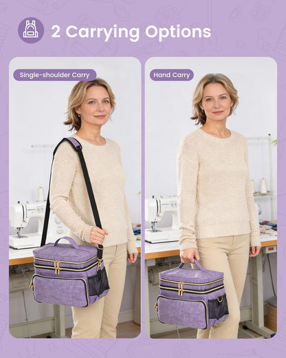 Hautton Large Sewing Ogranizers, 2 Layer Storage Bag for Sewing Supplies with 2 Detachable Pouches Sewing Bag with Shoulder Strap (Bag ONLY) -Purple