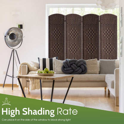 FDW Room Divider Folding Privacy Divider 6 Ft Indoor Wall Divider Portable Partition Wood Screen, Brown (4 Panel)