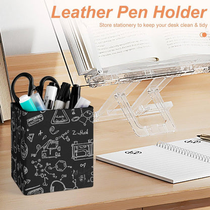 UTRSIFB Pen Holder Square Leather Pencil, Holder Cup Makeup Brush Storage Organizer, Waterproof Multifunctional Office Supplies Chemistry Formula