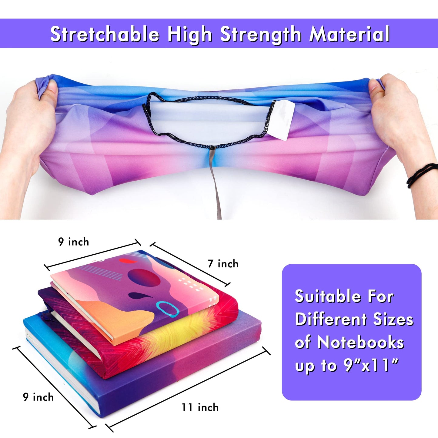 Feela 7 Pack Neon Pattern Jumbo Fabric Book Covers, Washable Durable Reusable Nylon, Stretchable for Hardcover Textbooks & Notebooks up to 9'x11'