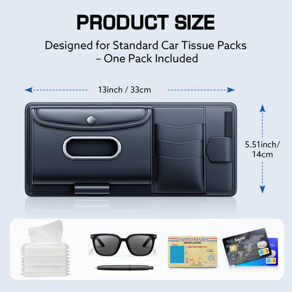 ULPOCMU Leather Car Visor Organizer with Tissue Holder, Card Holder and Sunglasses Clip