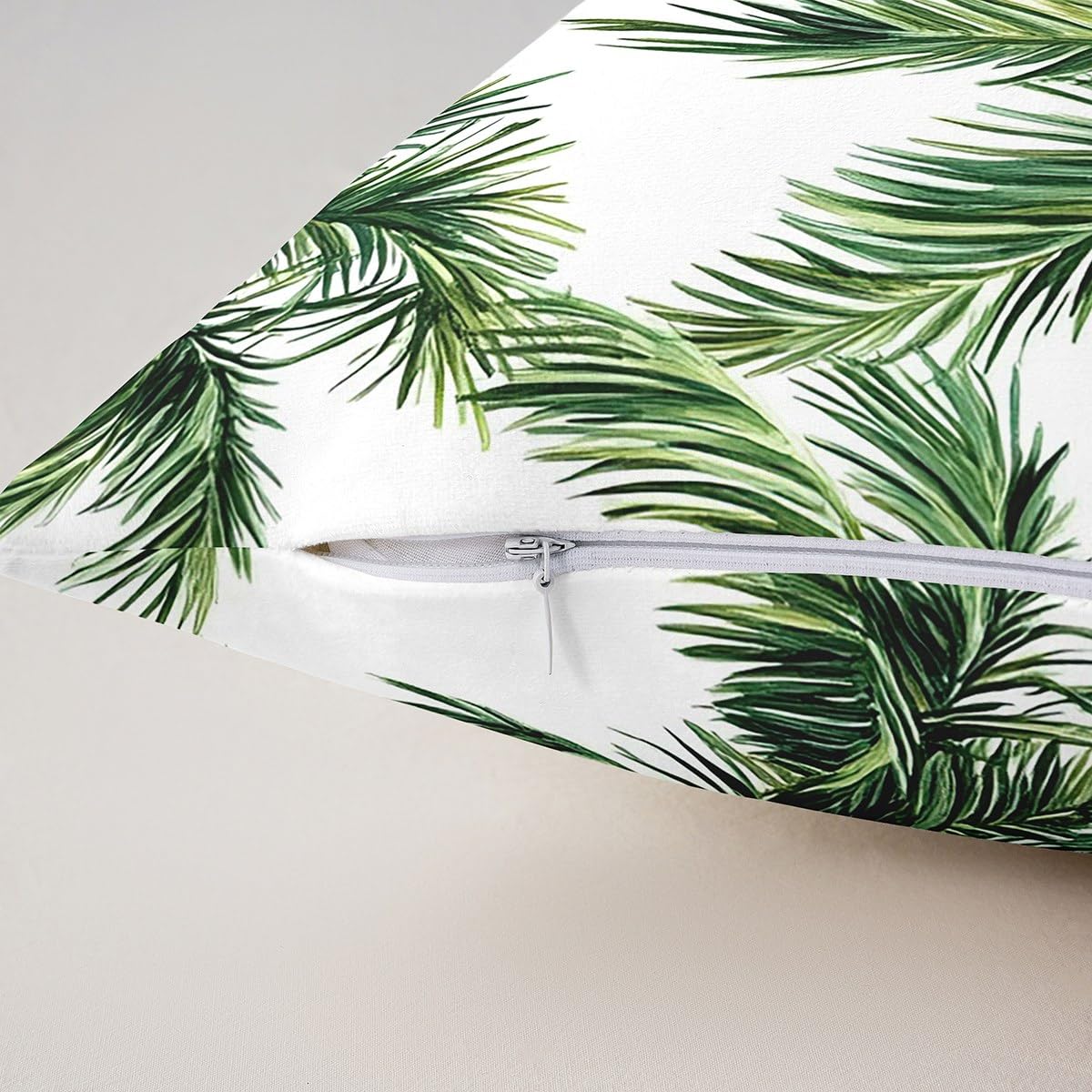 Pack of 2 Palm Tree Print Decorative Throw Pillow Covers, Soft Botanical Palm Leaf Square Cushion Case Set for Couch Sofa Bedroom Living Room, Hawaiian Tropical Pillow Cases Pillowcases, 24x24 Inches