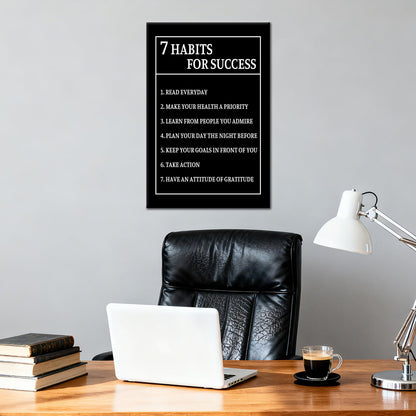 7 Habits for Success Inspirational Canvas Wall Art Motivational Positive Poster Print for Modern Modern Bathroom Bedroom Living Room Wall Decor Artwork Ready to Hang [12''Wx18''H]