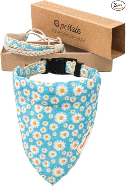 Pettsie Hemp Dog Bandana Collar & Matching Owner Friendship Bracelet | Matching Friendship Bracelet, Durable Hemp, Adjustable, Secure D-Ring, Soft & Comfortable, Turquoise