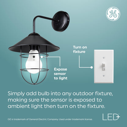 GE LED+ A19 Dusk to Dawn LED Light Bulbs, Automatic On/Off Outdoor Security Light, Soft White (2 Pack)