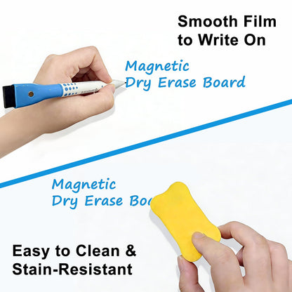 Magnetic Whiteboard for Fridge, 17" x 11" Dry Erase Board Set with Markers & Eraser, Strong Magnet & Stain-Resistant Surface, Fridge Calendar for Notes, Grocery List, Meal Planning & Family Schedule