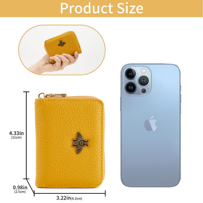 WOZEAH Leather Credit Card Holder for Women Wallet RFID Blocking Zipper Wallet Card Case Business（Yellow）