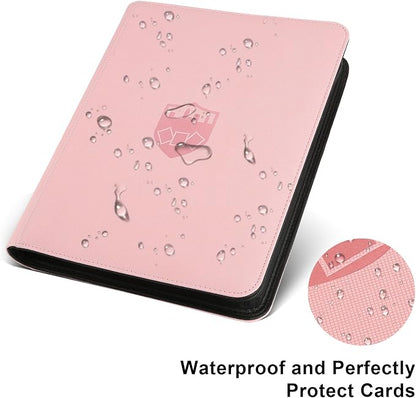 360 Cards Ringless 9-Pocket Side Loading Trading Card Binder, PU Zipper Fixed Page Card Album for TCG Sports Cards, Not Fit Top Loaders (Pink)