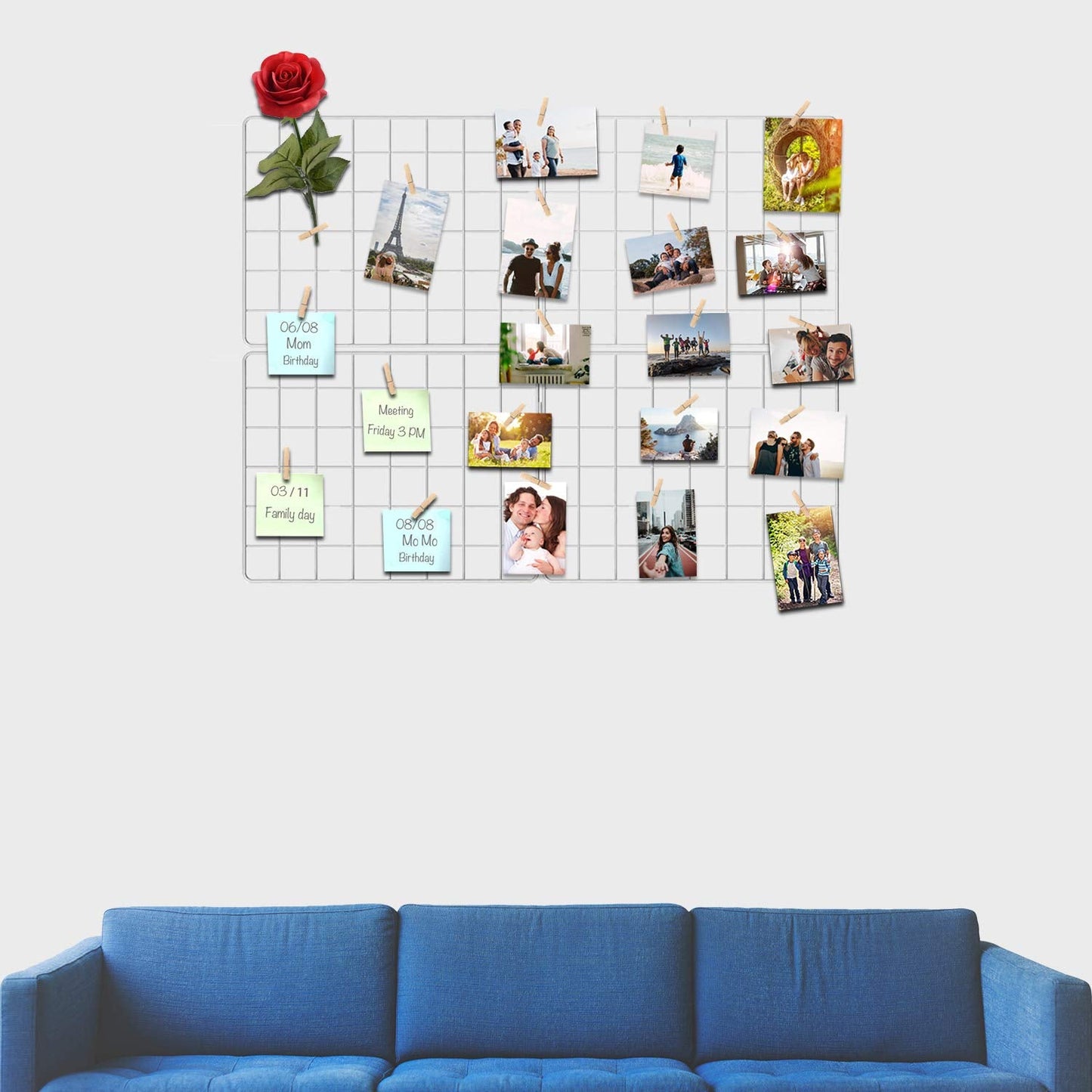 Kakivan Wire Wall Grid Panel for Photo Display, DIY White Iron Picture Frames Collage for Hanging Wall Decor, Foldable Multi Pictures Organizer with 12 Clips, 31'' X 24'' Inch. (2 Pack)