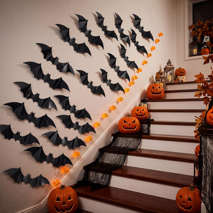 Pinkunn 20 Pcs Large Halloween Bats Wall Decor 15.7 x 5.9 Inch 3D Black Scary Wall Stickers Reusable PVC Gothic Bat Decals for Halloween Party DIY Home Window Door Decorations