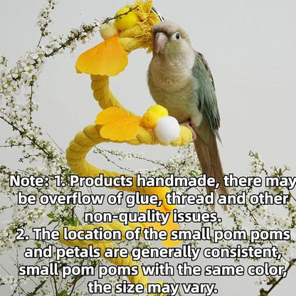 Bird Toys, Rope Perch for Parrots, 39.3 Inches Long, Brightly Colored Handmade Chew Toy, Spiral Design Bird Cage Climbing Rope for Lovebird Conure Quaker Budgie Cockatiel (Yellow)