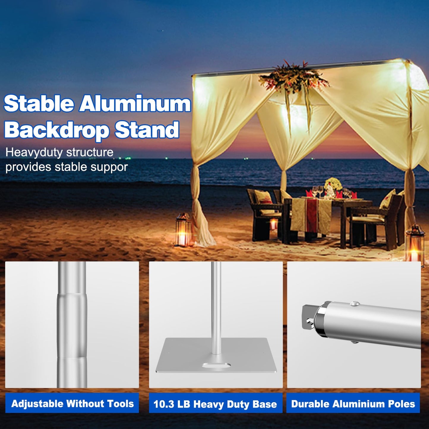 Kinchoix Pipe and Drape Backdrop Stand 10ftx10ft Adjustable Background Support System Heavy Duty Background Stand for Wedding Banquet Decorations Silvery