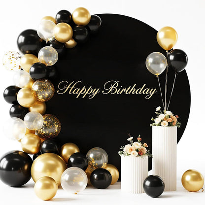 6.5x6.5ft Black Round Backdrop Cover, Polyester Fitted Circle Arch Background Stand Cover for Wedding Birthday Party Bridal Baby Shower Photography Halloween Decorations