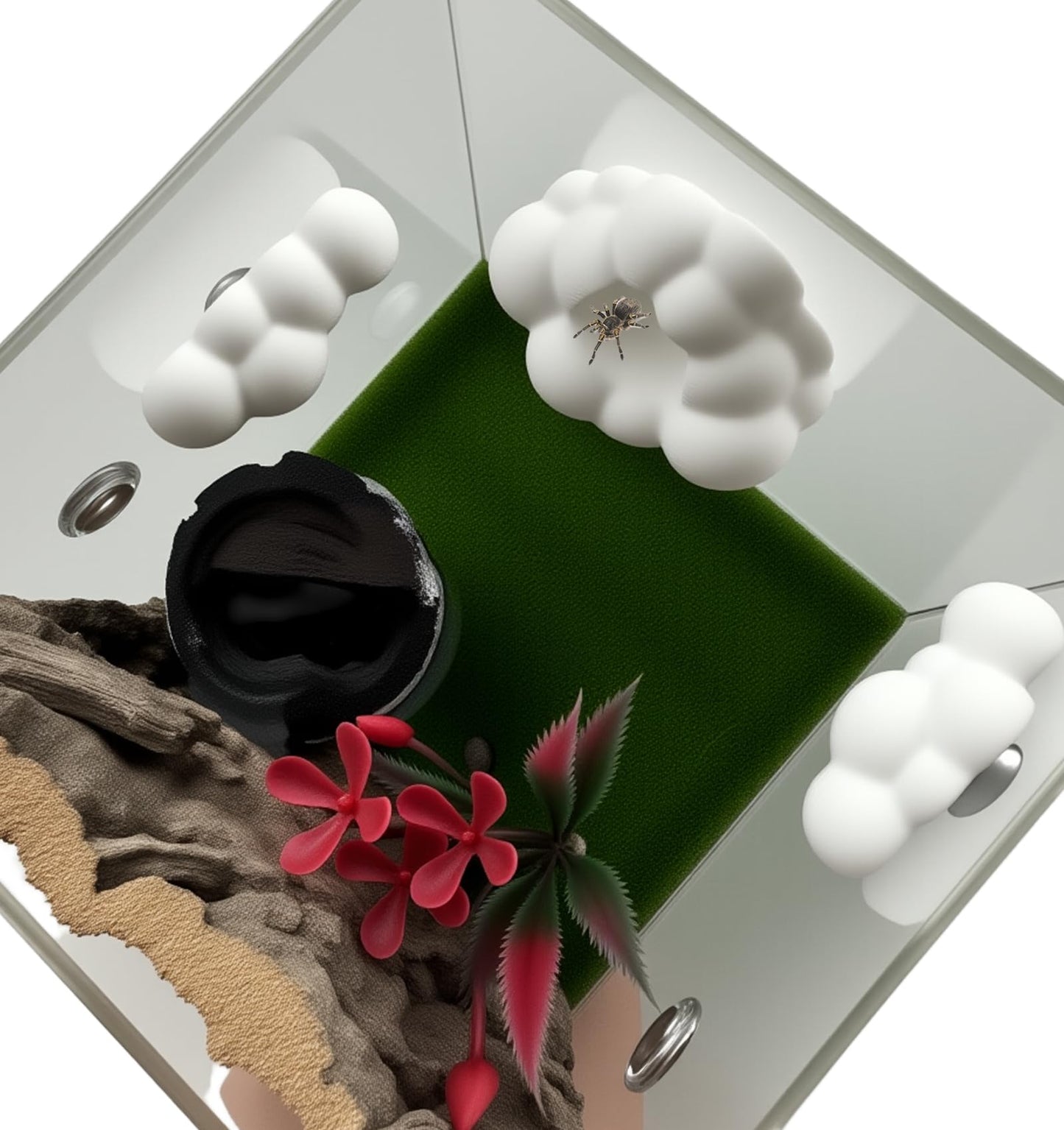 Jumping Spider Accessories Set – 6 Pcs Sky Theme Kit with Cloud Platforms, Magnetic Mounts, Feeder Dish, and Light Web Decor for Jumping Spider Exploration & Climbing (White)