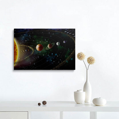 Framed Cool Space Theme Galaxy Astronomy Canvas Wall Art Universe Solar System Poster Planets Decor For Kids Living Room Bedroom Home Office Artwork Gift Ready To Hang(12x16 Inches)