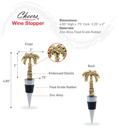 Cheers Gold Palm Tree Metal Wine Stopper - Elegant Vacuum Seal Reusable Tropical Beach Wine Bottle Stopper Airtight Leak Proof Bottle Topper Cork Plug, Home Decor & Bar Tool Accessory Unique Gift