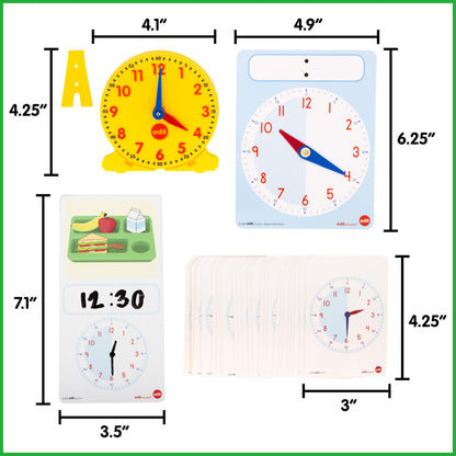 edxeducation Learning Clock Activity Set | 8 Double-Sided Activity Cards and 25 Flashcards | Digital and Analog Teaching Clocks for Kids
