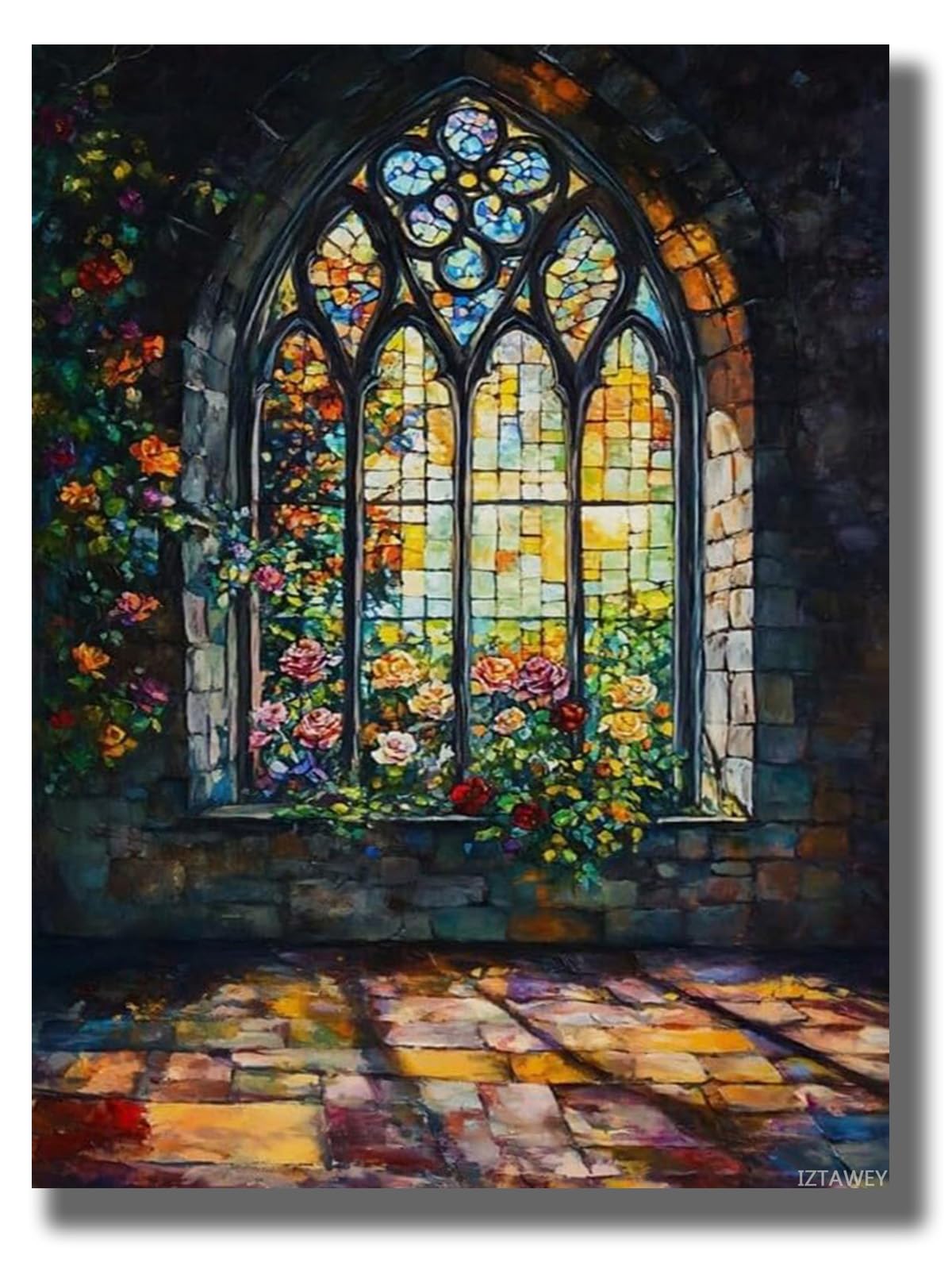IZTAWEY Canvas Print Wall Art Gothic Cathedral Stained Glass Window Print Poster Artwork Aesthetic Home Wall Decor for Living Room Bathroom Bedroom Wall Art Unframed 12x16inch