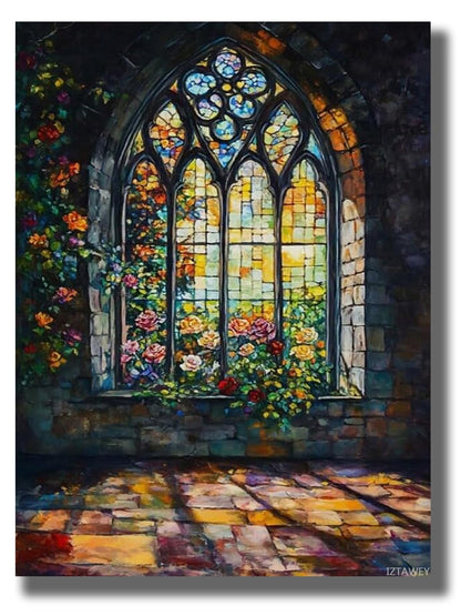 IZTAWEY Canvas Print Wall Art Gothic Cathedral Stained Glass Window Print Poster Artwork Aesthetic Home Wall Decor for Living Room Bathroom Bedroom Wall Art Unframed 12x16inch