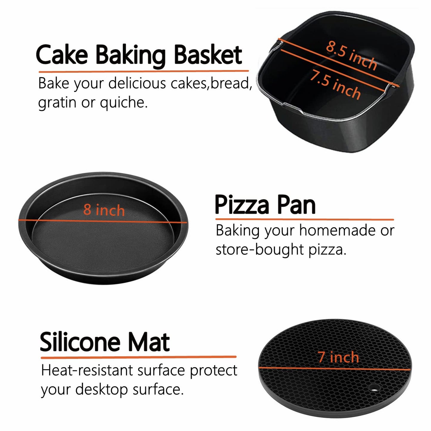18 PCS Air Fryer Accessories, 8 Inch XL Deep Fryer Accessories Compatible with Gowise USA Phillips Ninjia Cosori Cozyna Air Fryer, Fit 3.6QT- 6.8QT Air Fryer with Cake Pan, Pizza Pan, Air Fryer Liner