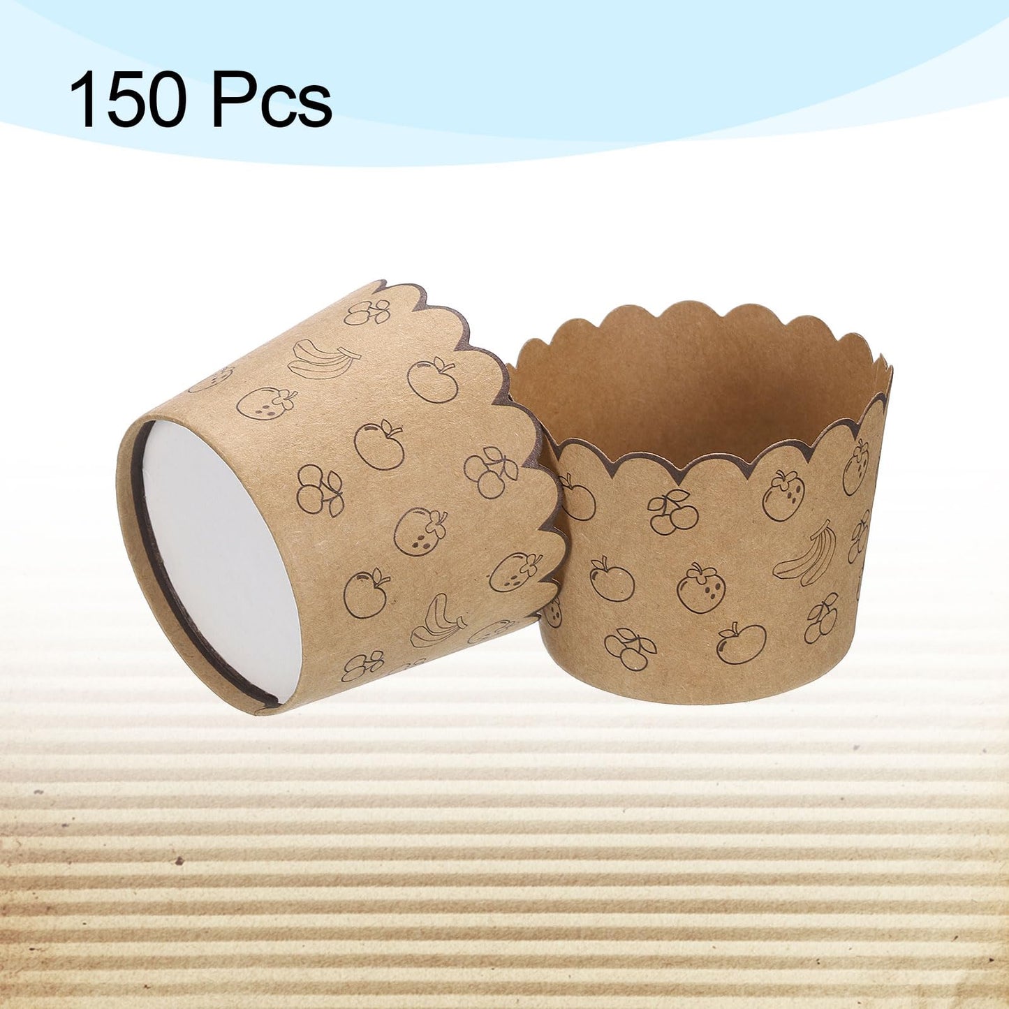 HARFINGTON 150Pcs Paper Baking Cups Small Brown Kraft Paper Muffins Liner Cupcake Greaseproof Disposable Bulk Wrappers for Wedding Birthday Graduation, Fruit