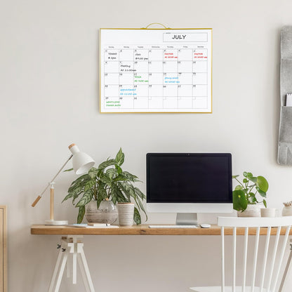 TSJ OFFICE White Board Calendar - 12 X 16 Inches Magnetic Dry Erase Board Monthly Calendar, Double Sided Whiteboard with a Handle, to Do List Notepad for Office, Home, School, Gold Aluminum Frame