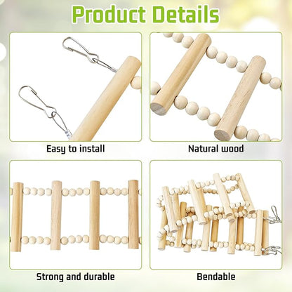 BNOSDM Long Bird Ladder Bridge 39.4 in Wooden Parakeet Climbing & Swing Toys Bird Cage Accessories for Budgies, Cockatiels, Conures, Lovebirds, Canaries (16-Steps)