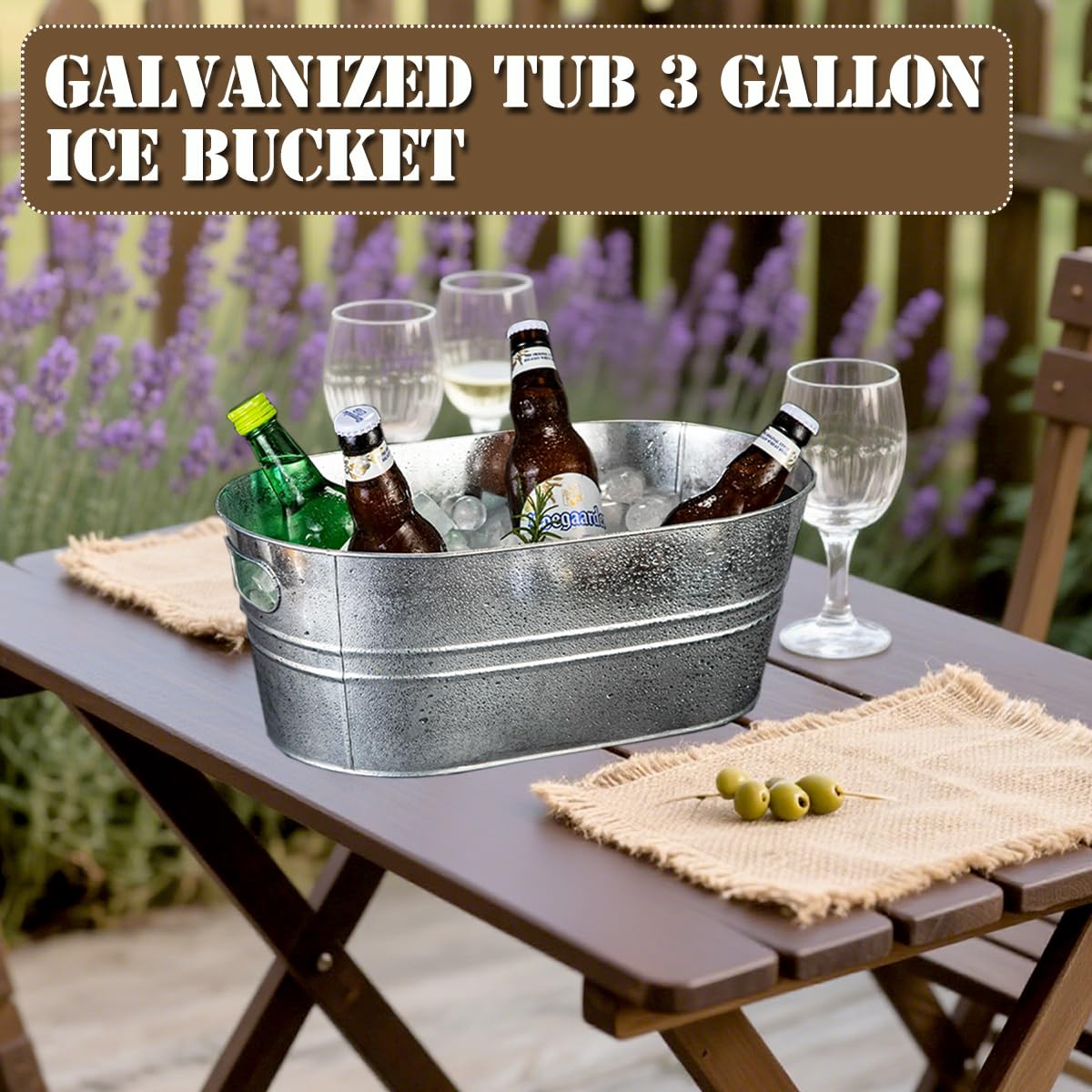 4 Pack Galvanized Tub 3.1 Gallon Ice Bucket Large Metal Drink Buckets for Parties Beer Beverage Tub with Carry Handles for Champagne Cocktails Wine Cooling for Mimosa Bar Supplies