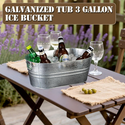 4 Pack Galvanized Tub 3.1 Gallon Ice Bucket Large Metal Drink Buckets for Parties Beer Beverage Tub with Carry Handles for Champagne Cocktails Wine Cooling for Mimosa Bar Supplies
